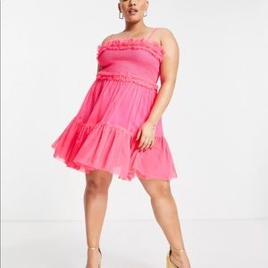 ASOS Lace & Beads Plus mini cami A line dress in hot pink NWOT US 14/UK 18